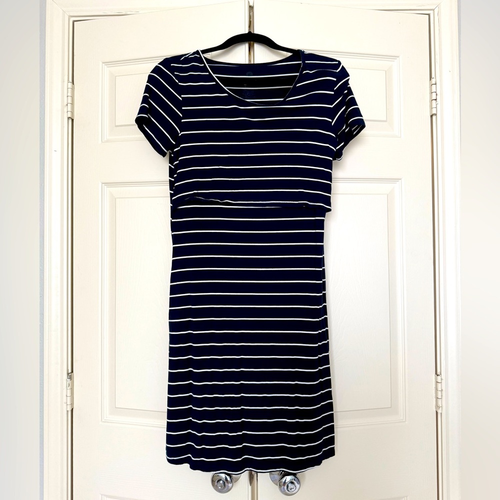Kindred Bravely Navy and White Striped nursing/pregnancy Dress